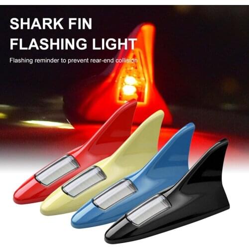 Solar Car Shark Fin Antenna Car Accessories LED Strobe Light Car Roof Light Auto ON/OFF Anti Collision Warning Light Decoration