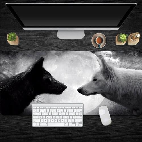 Black And White Wolf Large Mouse Pad Keyboard Mat Pad XL Gaming Mat Mousepad Gamer Locking Edge Laptop Desk Computer Mat Carpet