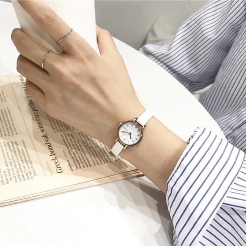 Designer small dial white women watch ulzzang luxury fashion brand quartz female retro watches vintage leather lady wristwatches