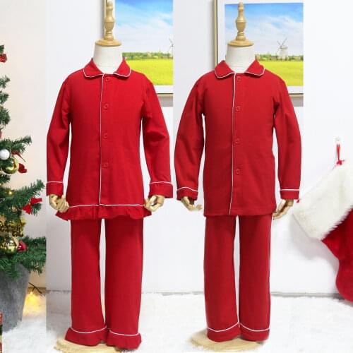 Kids pjs girls sleepwear frill pyjamas 100% cotton buttons up solid boys christmas pajamas