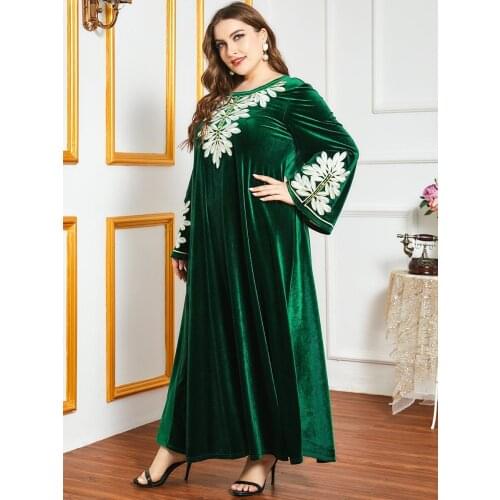 Elegant Winter Velvet Muslim Dress Women Moroccan Kaftan Kimono Jubah Long Robe Abaya Islamic Clothing Turkey Hijab Arabic Dress