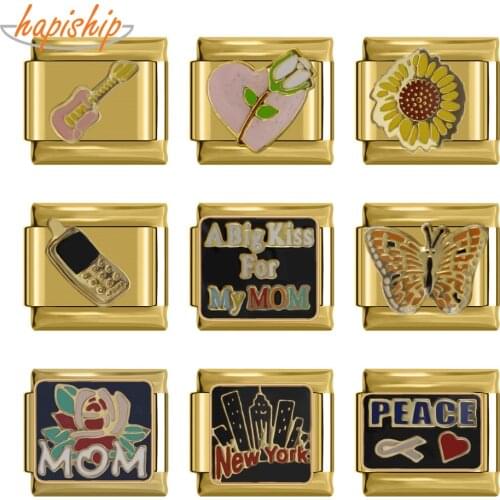 Hapiship 2018 Top 9mm Width Original Daisy Flower Mom Guitar Phone Italian Charm Bracelet Stainless Steel Jewelry Making DJ101