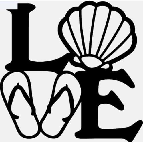 Personality Beach Love Flip-Flops Shell Personalized Car Sticker Sunscreen Waterproof Decal Car Decoration Sticker Black/White