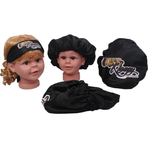 Customized logo child baby satin silk hair protect sleeping cap bonnet double layer cap 4-12 years old Luxury baby bonnet