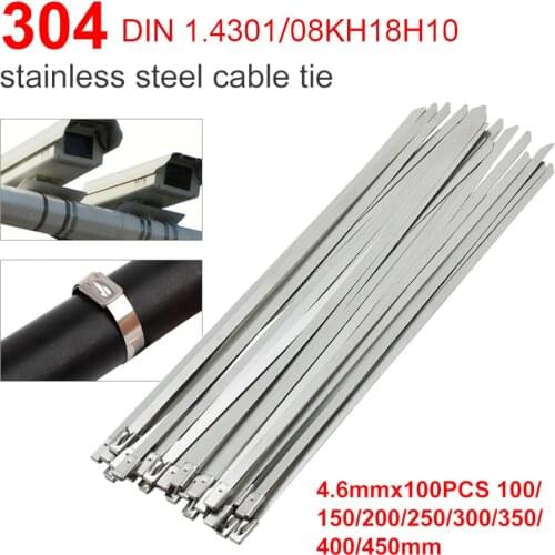 100pcs 4.6x100/150/200/400mm Stainless Steel Cable Ties, Locking Metal Zip-Exhaust Wrap Coated Multi-Purpose Locking Cable Ties