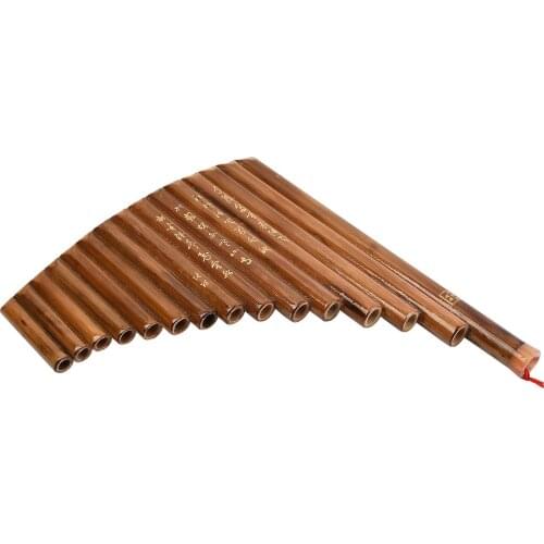 Handmade Left Hand Pan Flute 15 Pipes G Tone Panpipes Folk Wind Instrument with Cleaning Tool for Beginner Brown