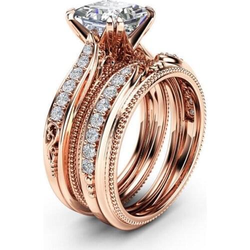 Choucong Brand New Drop Shipping Retro Fashion Jewelry 925 Silver&Rose Gold Fill Princess Cut 3A Cubic Zirconia Wedding Ring Set