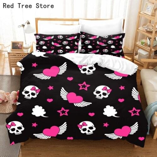 Star Heart Wing Skull 3D Printed Bedding Set Skeleton Love Adult Couple Comforter Duvet Covers with Pillowcase King Queen Size