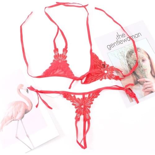 Sexy underwear set embroidered three-point erotic temptation strap bra underwear