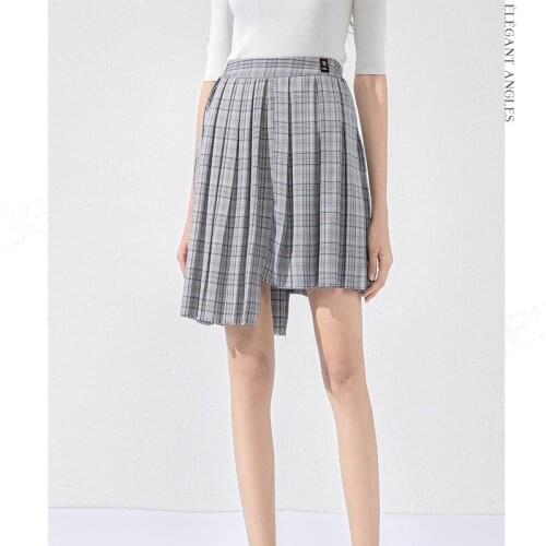 Short Skirt Womens Casual All-match Korean-Style Asymmetrical Pleated Classic Plaid European American Fashion All-match Skirt
