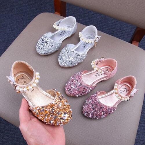 Crystal Leather Shoes Princess Kids Girls Single Wedding Dress Shoes Party Children Dance For Casual Flat Sandals