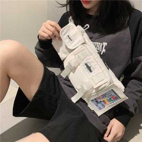 Hip-hop street cool nylon waist bag mens fashion messenger bag ins new unisex fashion shoulder bag street Japanese tooling bag