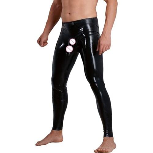 Leggings Black Latex Rubber Pants Man Intimate Trousers with Latex Condom Plus Size