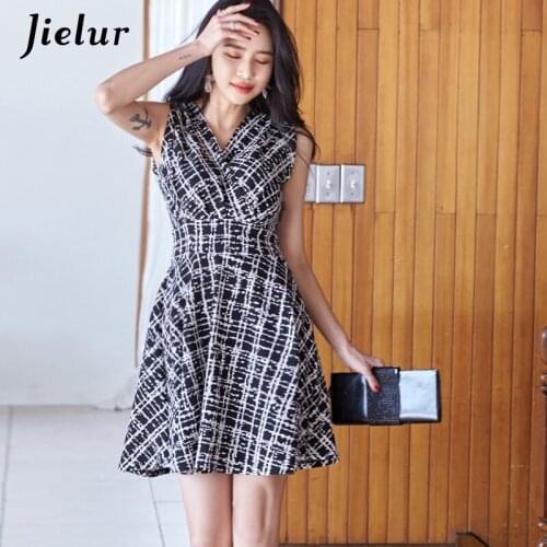 Jielur Print Summer Dress A-line Women Dress V-neck Slim Robe Femme Chic High Waist Sexy Mini Dresses 2021 New Vestidos