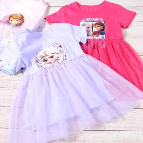 Summer Disney Girls Cartoon Frozen Anna Elsa Sofia Princess Dresses Cotton Korean Baby Clothes Cosplay Costume Girl Ball Gown