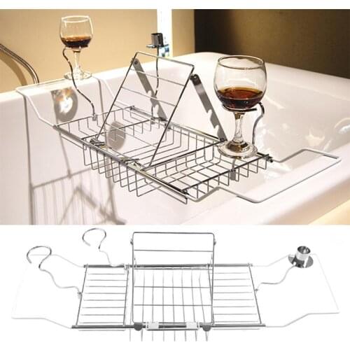 Metal Telescopic Bathtub Rack Stainless Bathtub Tray Retractable Shower Organizer Holding Wine And Towels Bathroom Accessories