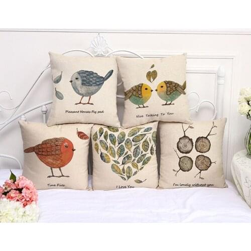 Cute Bird Sofa Decorative Cotton Linen Cushion Cover Pillow Pillowcase Throw Pillow Home Decor Sofa Pillowcover