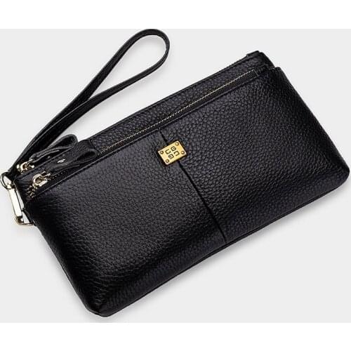 Ellovado New Fashion Women Genuine Leather Soft Purse Clutch Bag Zipper Business Wallet Bag Card Holder Wristlet Long Wallet