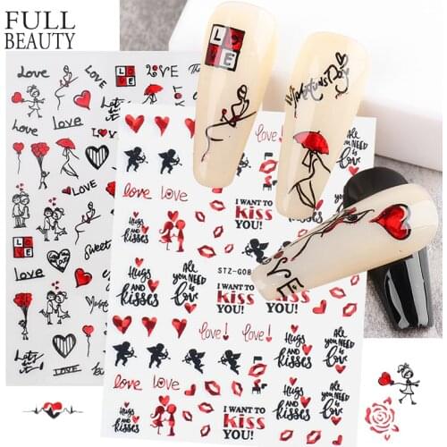 Valentine Nail Decoration Red Love Heart Rose Leopard Stickers for Nails Laser Romantic 3D Decals Wraps Manicure CHSTZG068-085