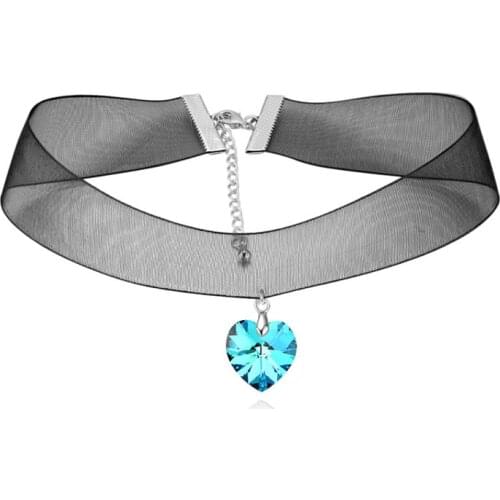 Newest Design No Allergy Crystals from Swarovski Heart Pendant Choker Necklace for Women Mothers Day Gift