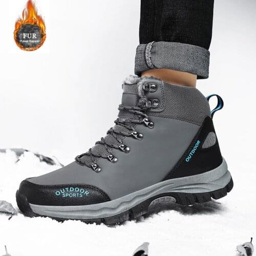 Super Warm Men Winter Boots Suede Leather Men Boots Fur Plush Snow Boots Waterproof Winter Shoes For Men Outdoor Boot Shoes EU46