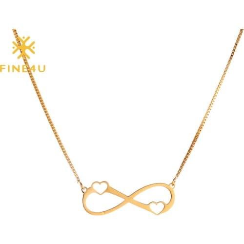 FINE4U N596 Stainless Steel Infinity Heart Pendant Necklace Valentines Day Jewelry Gifts for Women Girls Mom Girlfriend
