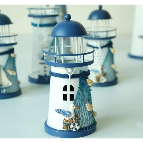 Candle Holders Christmas Mediterranean Lighthouse Iron Candlestick Waxinelicht Houder Table Desktop Decor Metal Candle Holder