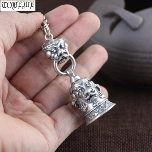 100% 925 Silver Power King-Lion Bell Pendant vintage 925 Sterling Tibetan Bell Pendant Good Luck Amulet Pendant