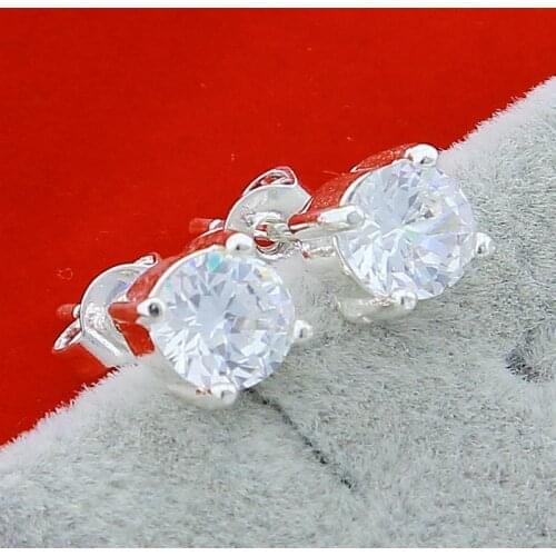 Luxury Jewelry 925 Sterling Silver Earrings Four Claw Zircon Square Round Stud Earrings For Women Best Gift