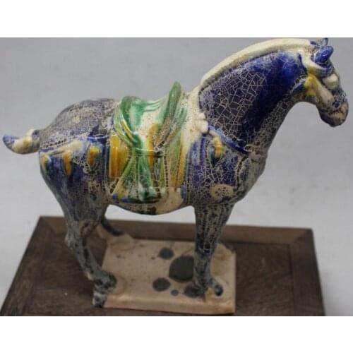 Collect Chinese Ceramics Tri-Color Glazed Pottery Tang Dynasty War-horse Statue