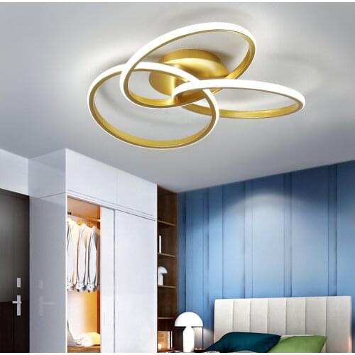 Modern LED Round Ring Chandelier Lighting Gold Black Dimmable Ceiling Light with Remote Metal Lamp for Bedroom Living Room Loft