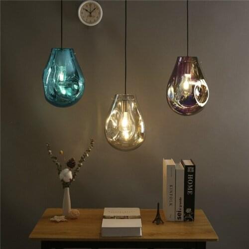 Modern Pendant Light E27 LED Lustrous Single Head Colored Glass Hanging Lamp for Kitchen Living Room Bedroom Bathroom Restaurant