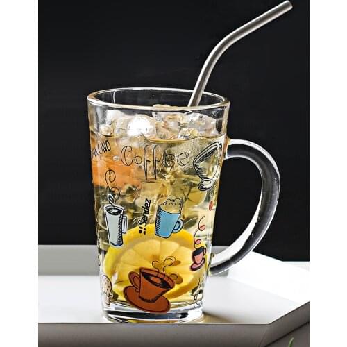Glass cup water cup with handle beer cup female household drinking cup drink cup creative personality trend glass bottle