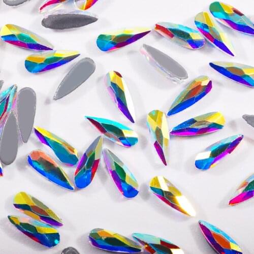 Super Glitter Crystal AB Hot Fix Rhinestones 3x10mm FlatBack Teardrop Shape Glass Strass For Clothes Decoration Tips