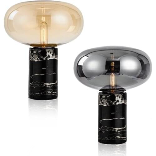 Light luxury designer modern minimalist postmodern bedroom model villa metal cloth cover marble table lamp classic table lamp