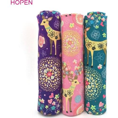 2019 New Print Deer Cotton Linen Fabric DIY Christmas Decoration For Patchwork Fabrics Dress Sofa Curtain Material 150x45cm