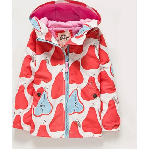 Girls Trench Coat Knitted Cotton & Fleece Liner Pear Printed Hooded Windbreaker Jacket New Winter Girls Jackets Fashion Coat