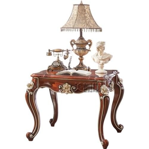 European-style Pure Solid Wood Corner Table Square Floor Antique Furniture All Solid Wood Oak Carved Lace Table