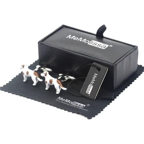 MeMolissa Display Box Cufflinks Fashion Cufflinks Brass Material White Spotted Dog Design Cuff Links Free Tag & Wipe Cloth