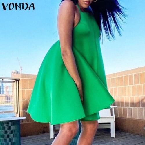 Green Dress Women Summer Sundress 2021 VONDA Casual Loose Zipper Party Asymmetric Midi Dress Bohemian Beach Vestidos S-5XL Robe
