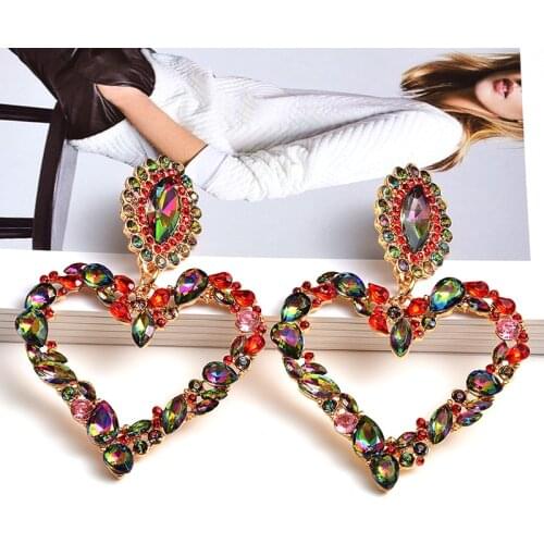 New Arrival Rhinestone Metal Heart Earrings High-quality Colorful Crystals Drop Earring Fashion Jewelry Accessories For Women