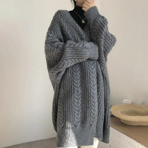 Cardigans Sweater Women Knitwear Vintage Loose Long Thick Warm Female Fashion Knitted Jacket 2021 Autumn Winter Open Stitch Coat