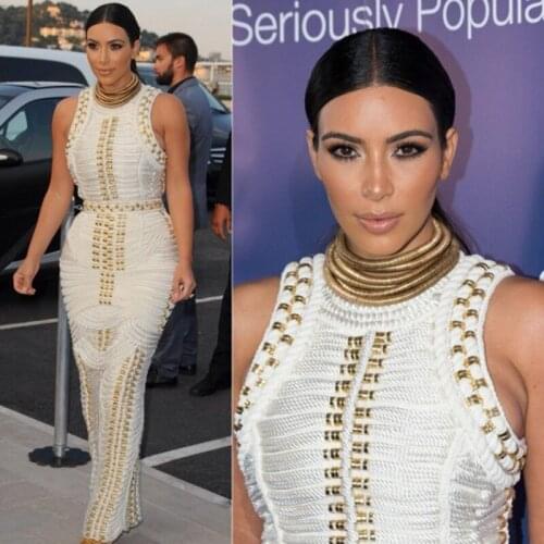 New Fashion Beading Sleeveless Bandage Dress Women Vestdios De Festa White Elegant Wedding Party Robe Lady Evening Gown 31018