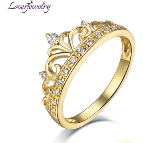LOVERJEWELRY Women Crown Diamonds Rings Real 18K Yellow Gold Engagement Ring For Ladies Party Anniversary Best Gift Fine Jewelry