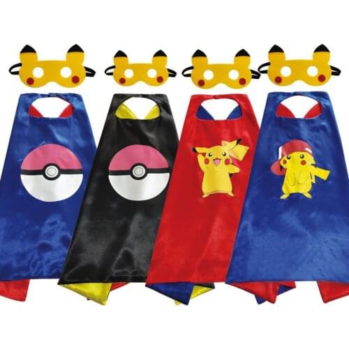 2pcs/set Pokemon Costume Activity Pikachu Pokeball Cloak Mask Action Figure Cosplay Halloween Dress Up Childrens Gift