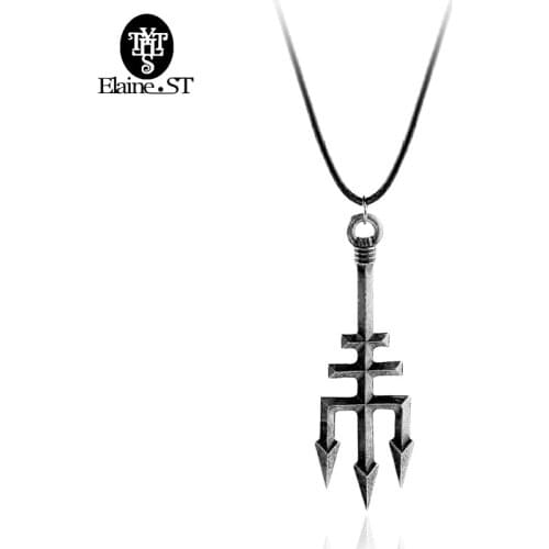 2017 Vintage Retro Trident Necklaces Pendants with Leather Rope Jewelry Trishul Ukraine Symbol Necklace For Men Wholesale