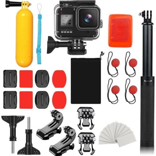 35pcs Sport Camera Accessories Kits for Gopro Hero 8 Waterproof Case+Buoyancy Bar+Selfie Stick Set for Gopro Hero 8 Accessories