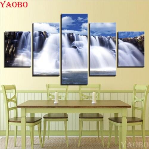 5 Pcs diamond painting Mountain And Rivers Waterfall ,diy 3d embroidery diamond,multi pictures mosaic diamond full square round