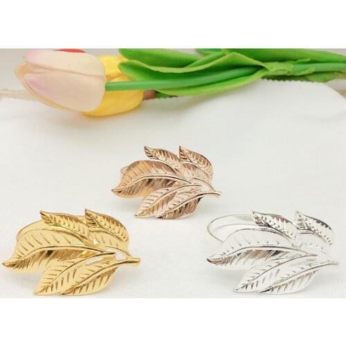 6Pcs Leaves Napkin Rings Metal Tablecloth Buckles Christmas Hotel Table Decor