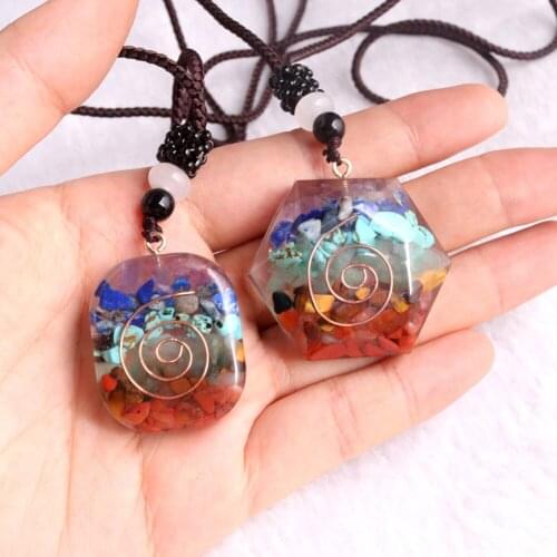 6PCS Orgonite Energy Pendant Necklace Chakra Yoga Necklace Healling Pendulum Natural Stone Pendants For Wholesales